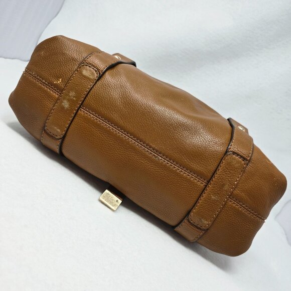 Michael Kors Brown Leather Shoulder Bag Handbag Satchel Gold Dual Handles - Picture 15 of 16